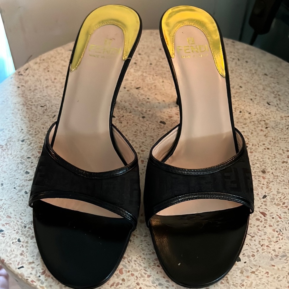 Fendi black leather low heel slide NWT